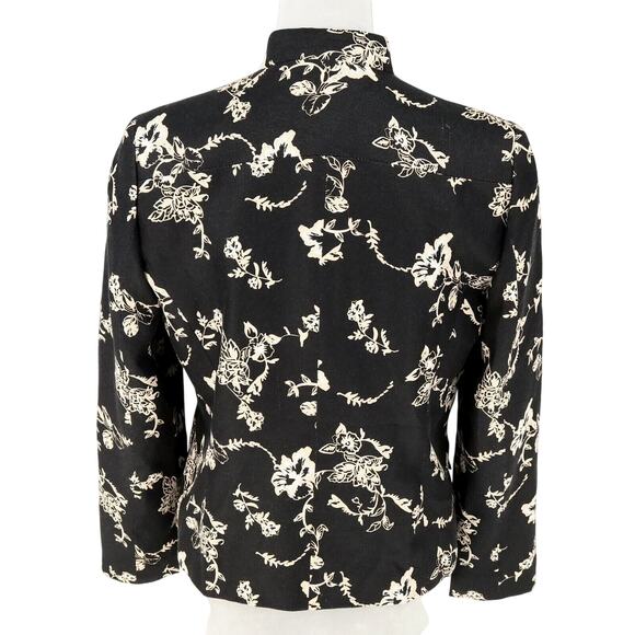 Charter Club Jacket Petites 6P Silk Black Ivory Floral Lined Blazer Vintage - Picture 2 of 13